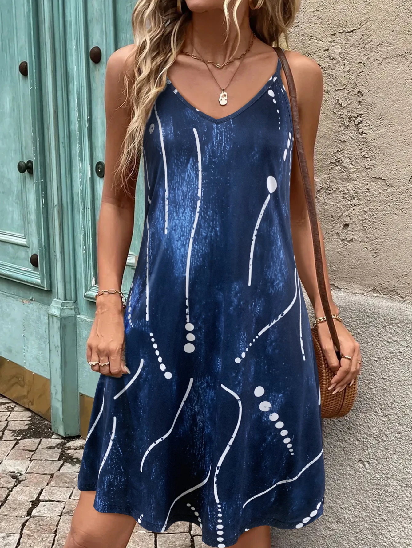 Casual Summer Boho Geometric Line Pattern Sleeveless Cami Dress Sad5fc08e4bd14ae888ada687ea017a53s