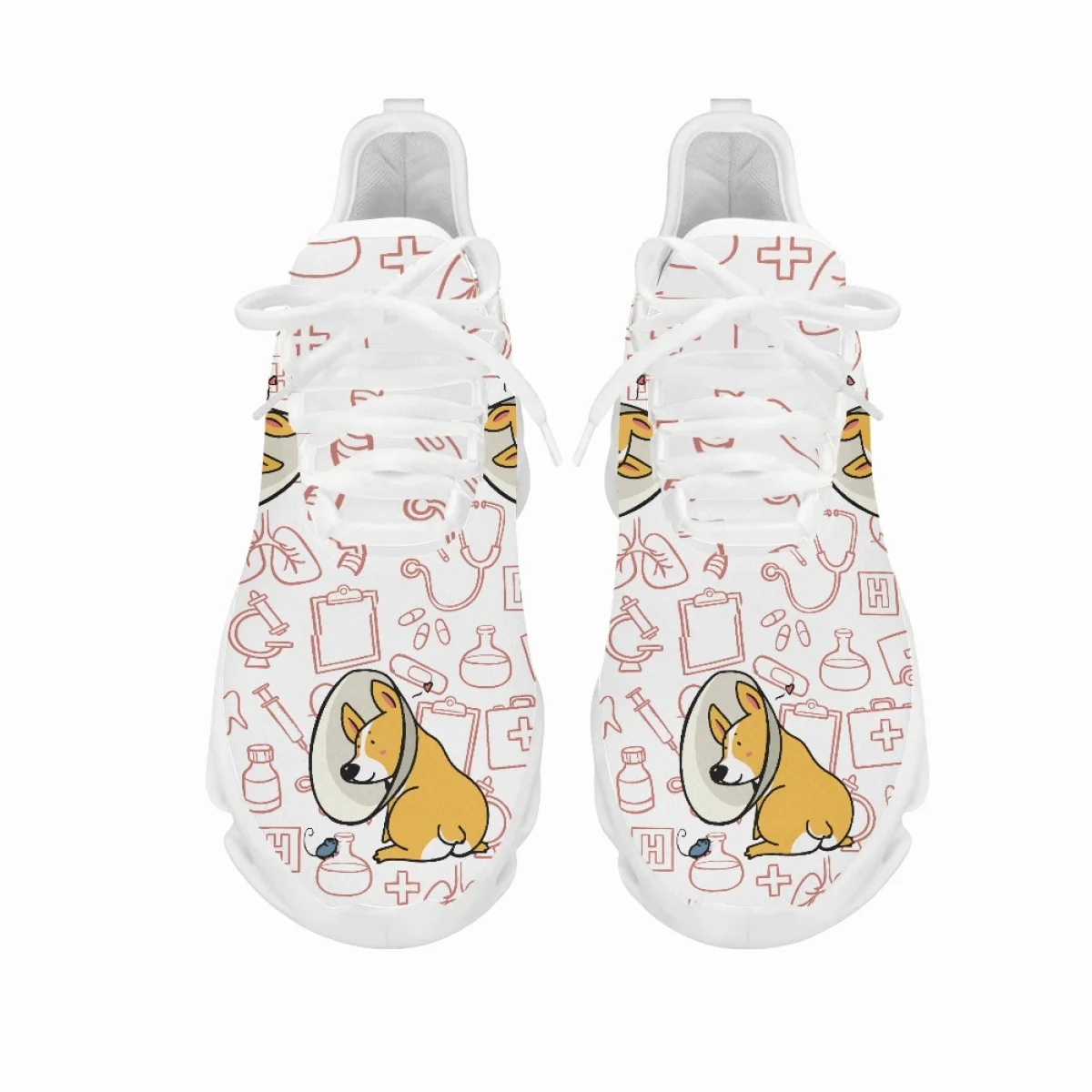 Yikeluo Paramedic Cartoon Dog Pattern Platform Sneakers for Lady Lace up Mesh Swing Shoes Women Lightweight Nursing Shoes Zapato