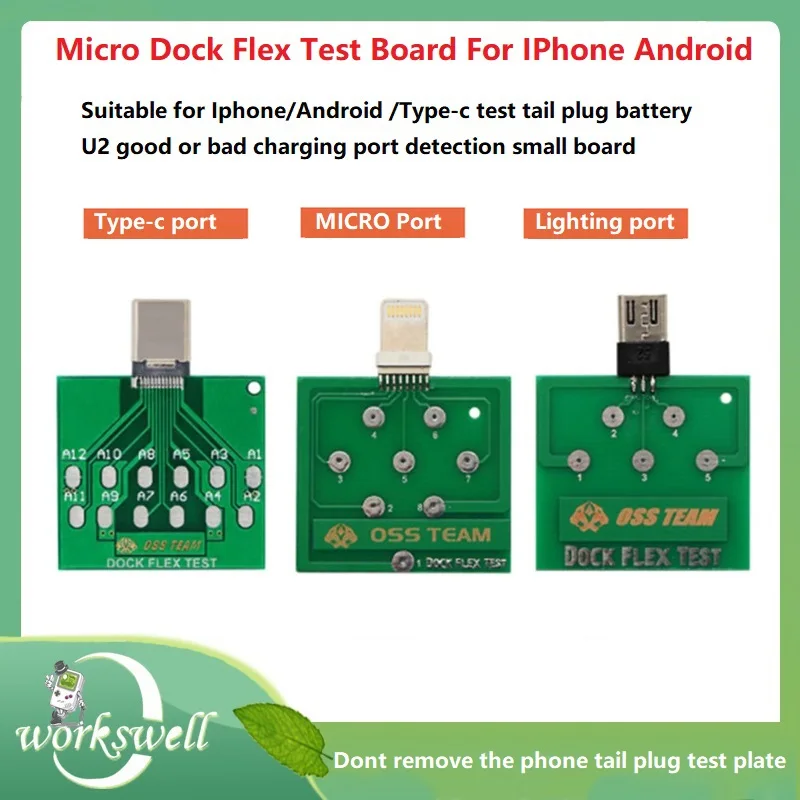 OSS Micro USB Dock Flex Test Board For Iphone/Android /Type-c Test Tail Plug Battery Free Disassembly U2  Charging Port Detectio