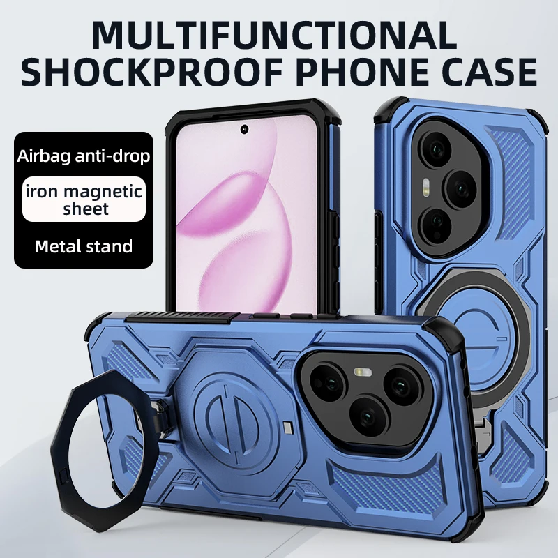 Magnetic Metal Ring Holder Rugged Back Case with Wireless Charging Capability