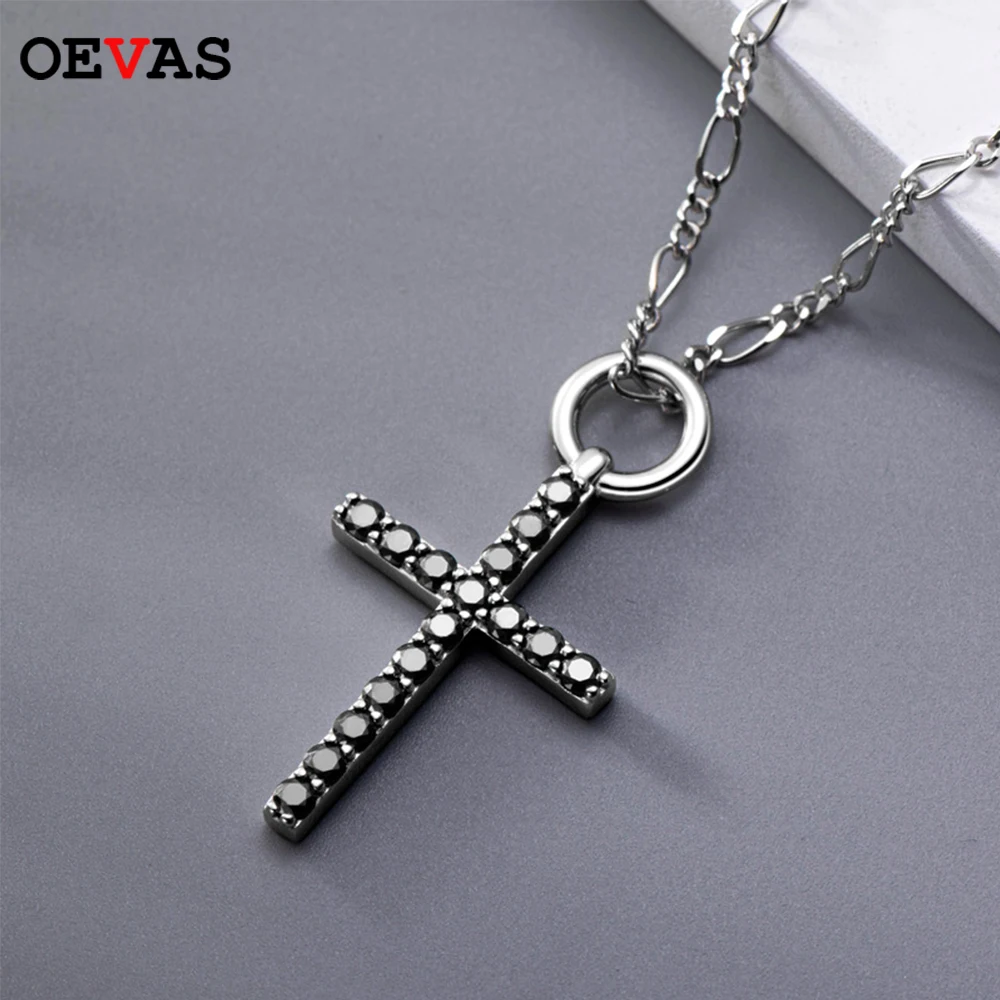 OEVAS 100% 925 Sterling Silver 0.96 Carat Cross Moissanite Pendant Necklace For Men Women Hip Hop collier croix Fine Jewelry