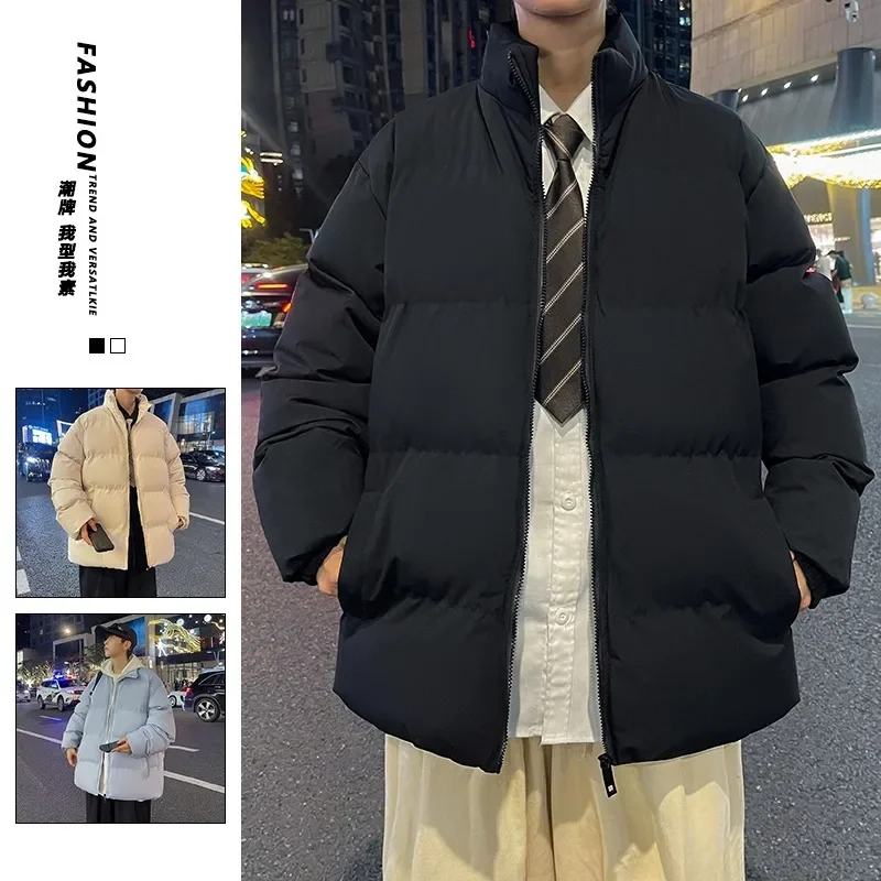 

2023 Winter Men's Korean Edition Standing Collar Loose fitting Hong Kong Style Cotton Coat Couple Style Thickened Coats