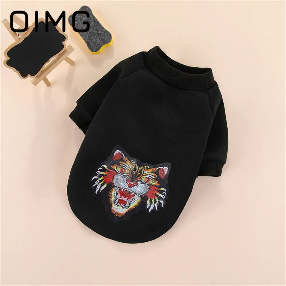 OIMG Tiger Embroidery Dog Pullover Hoodie For Autumn Winter Puppy Clothes Teddy Poodle Pomeranian Handsome Pet Fleece Sweater winter cardigan pet sweater blue orange schnauzer pomeranian yorkshire teddy cat bichon poodle puppy dog clothes