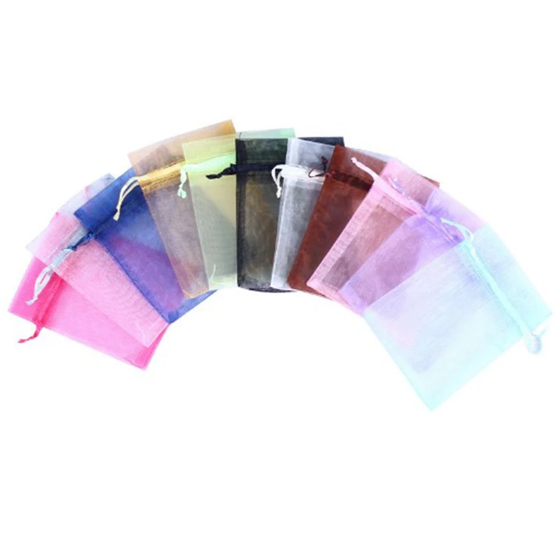 100 Stks/partij Organza Bag Sieraden Tulle Koord Bag Sieraden Verpakking Display & Sieraden Pouches Wedding Gift Bags 7X9 cm