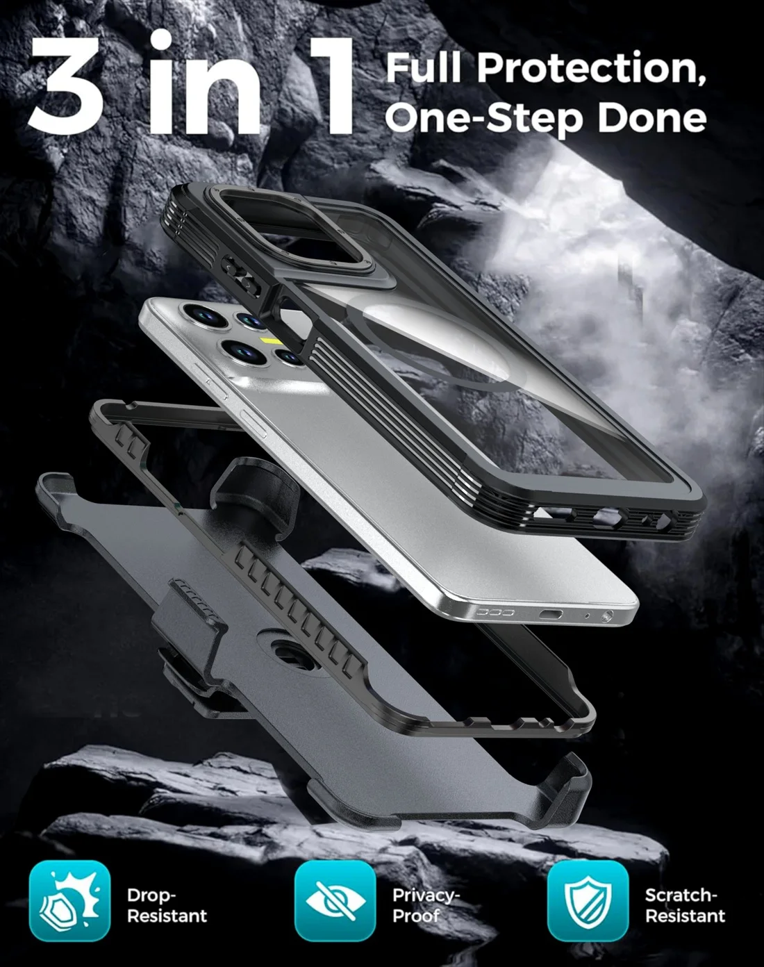 Belt Clip Phone Case with MagSafe-Compatible Clear Protection and Stand