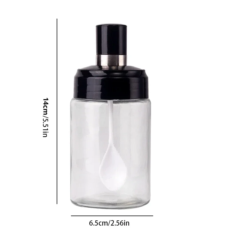 Seasoning Jar 3Pcs 250ml Condiment bottle with spoon Spice Tank Automatic Opening and Closing Plastics for Filling Seasoning Oil Salt Vinegar