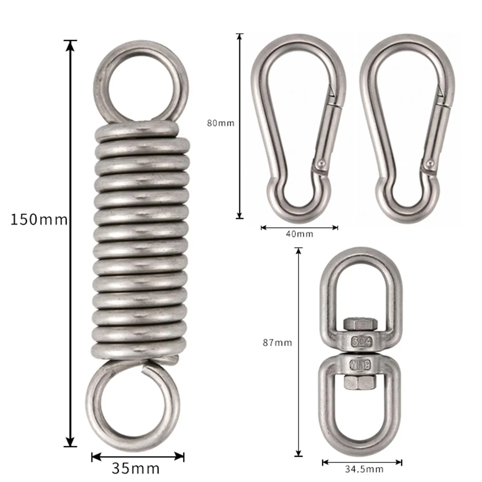 Hammock Chair, Spring Hook Set, Swinging Chair Hook, Outdoor Hardware Kit, Swivel Hook, Carabiner, Hooks for Garden, Hammock