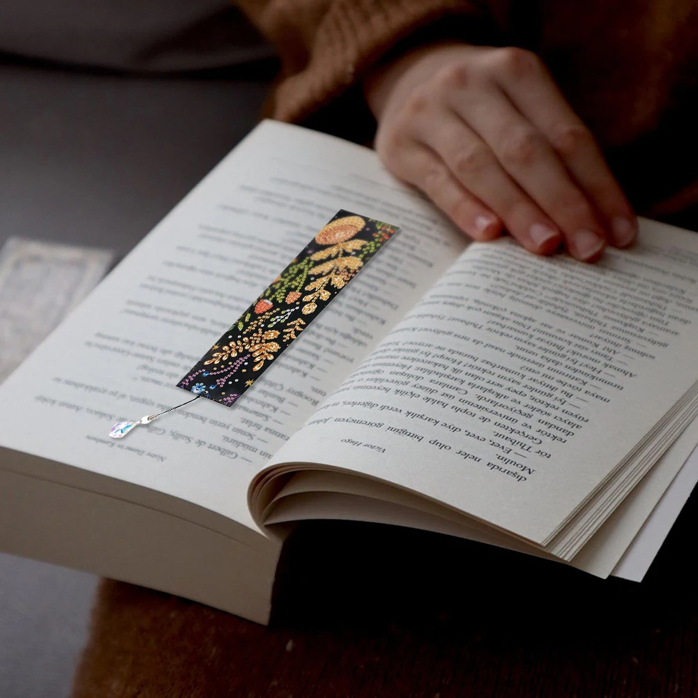 4Pcs Special Shape Flowers Mushroom DIY Bookmarks Diamond Painting Kits Diamond Art Bookmark with Pendant for Adults Beginners