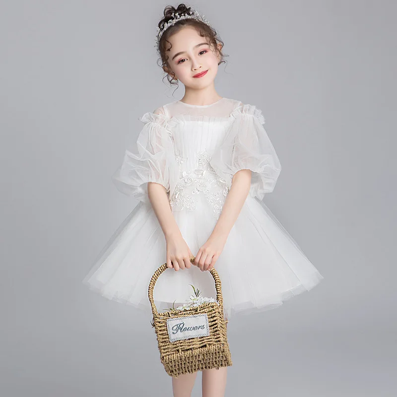 

Girls' evening dress 2024 fluffy gauze children's flower children's wedding dress children's performance clothing western-style