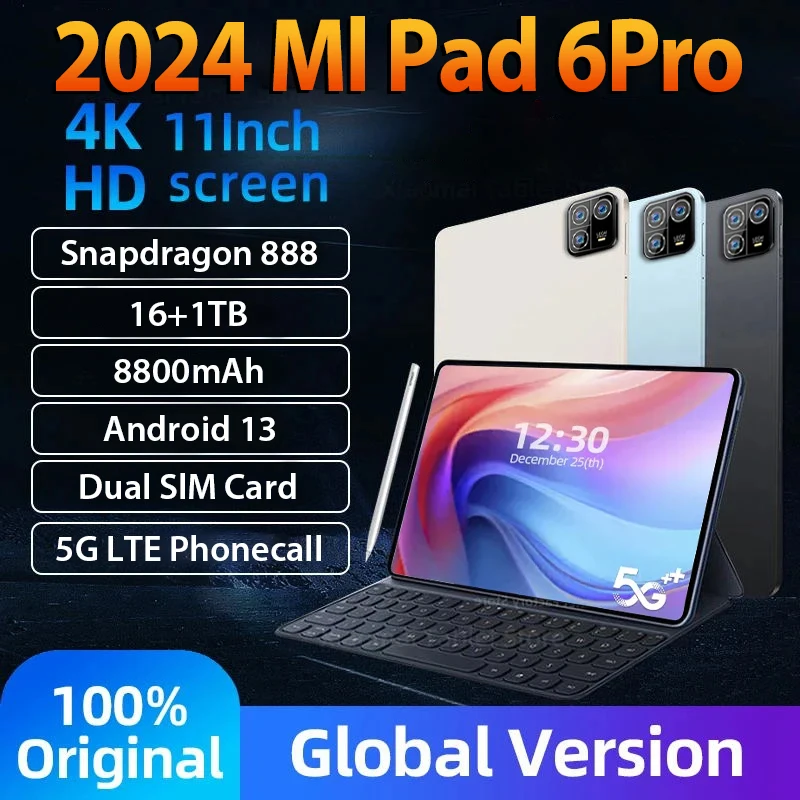 

2024 Original Global Version Pad 6 Pro Tablet PC Android 13 8800mAh 16GB 1TB 5G Dual SIM Card Tablet HD Screen WIFI GPS Mi Pad