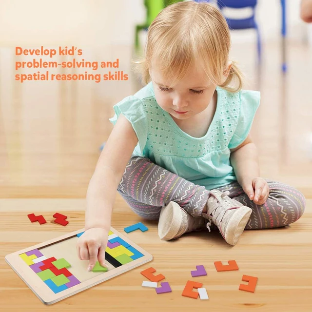 1 Set Wooden  Jigsaw Puzzle Baby Early Education Fun Game Children Thinking Logic Square Toy Puzzle Macaron Color 3