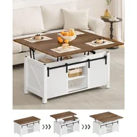 39.4" Lift Top Coffee Table, 4 in 1 Coffee Table, Farmhouse Convertible Coffee Tables, with Hidden Compartments, with Sliding Do 1