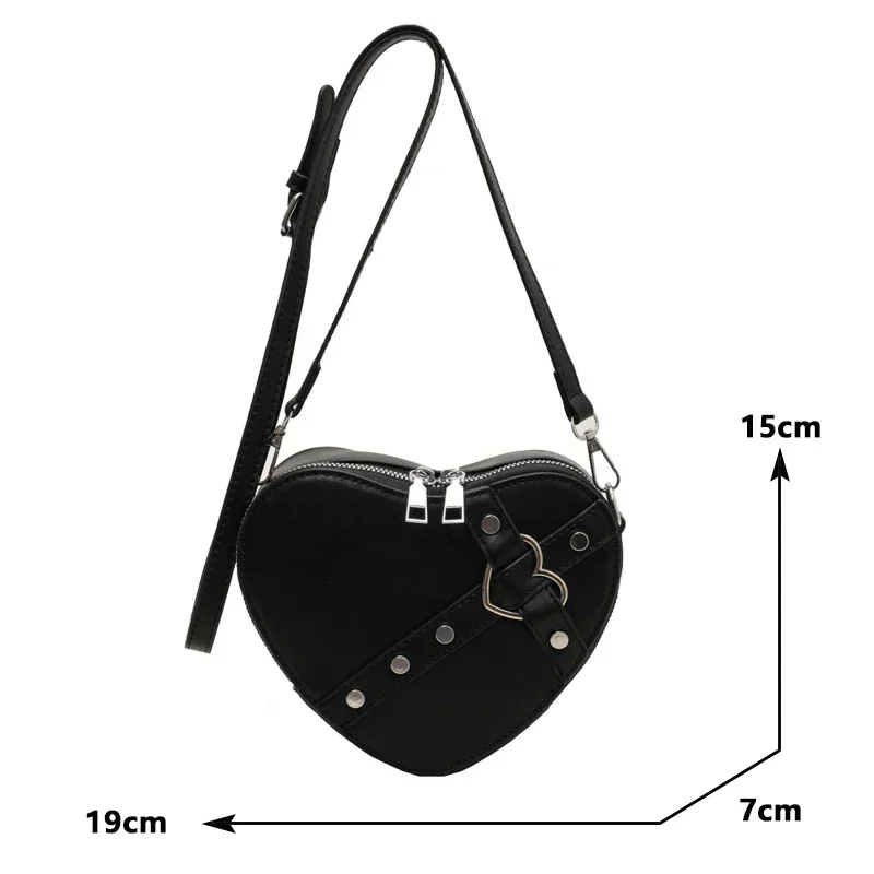 Leather Shoulder Bag PU Crossbody Bag Heart Shaped Purse Handbag Gothic Tote Bag Fashion Women