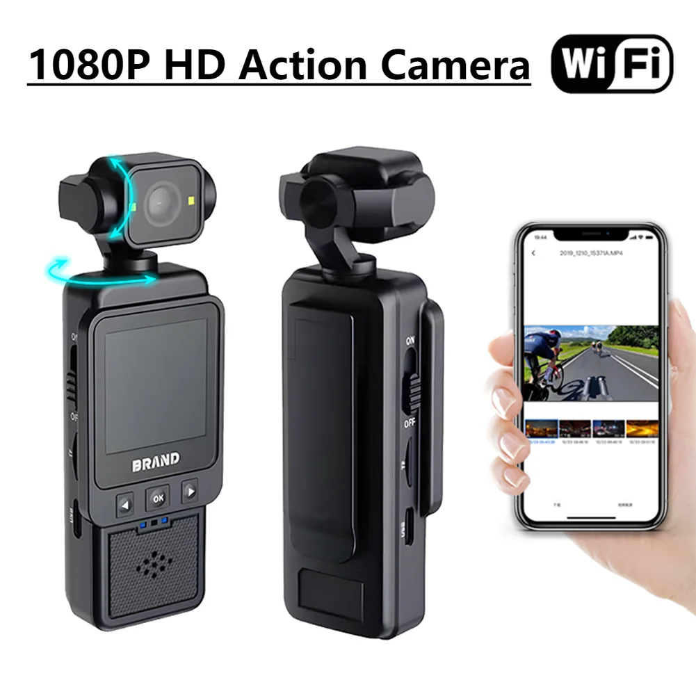 1080P HD WiFi Action Camera Travel Bicycle Driver Recorder 360° Rotatable Vlog Pocket Sports Camera for Motorcycle and Vlogging