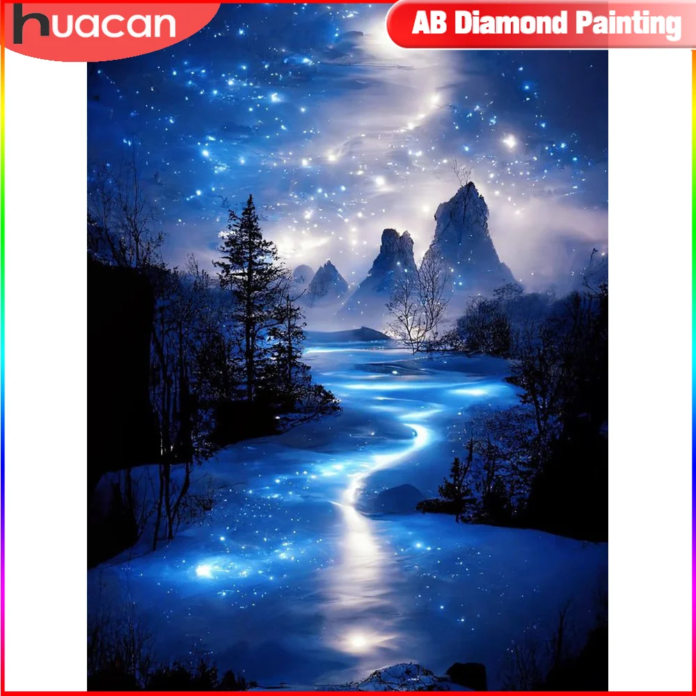 HUACAN Diamond Painting Night Landscape AB Drill Mosaic Starry Sky Mountain 5D DIY Home Decorative Friend Gift