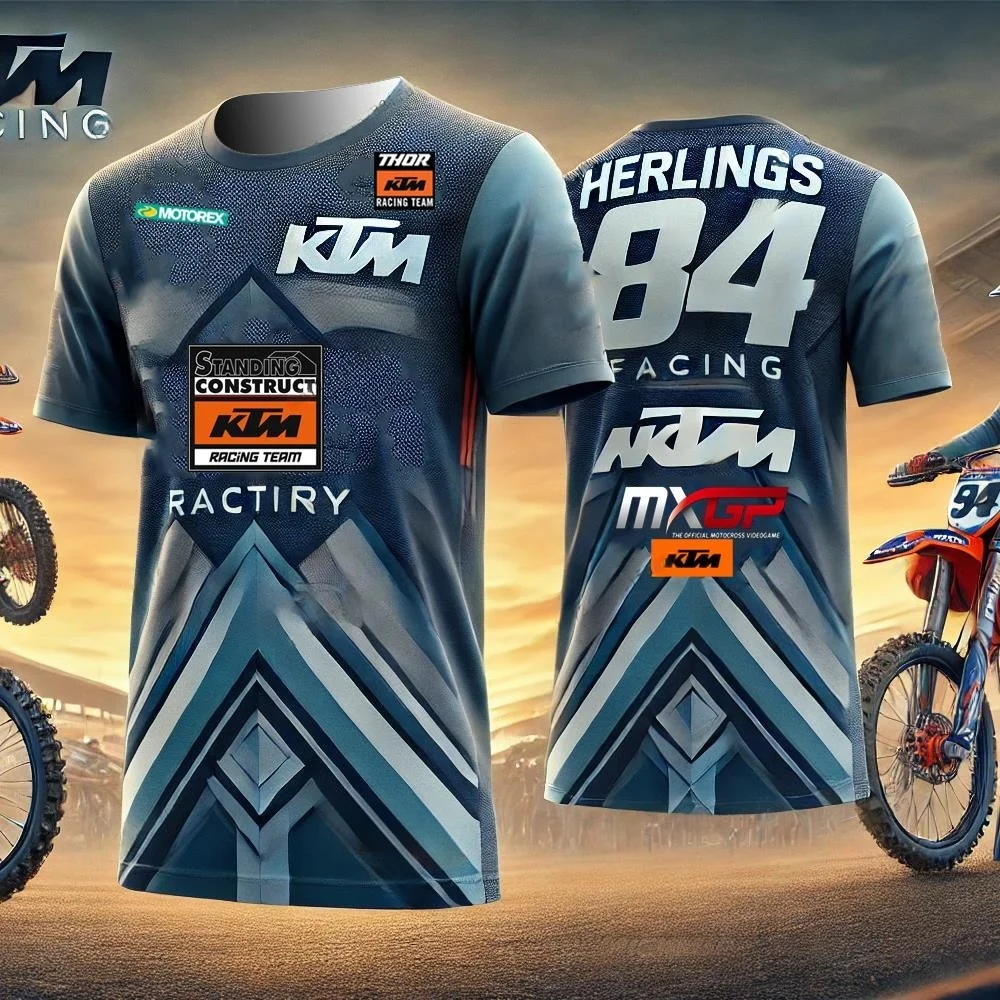 여름 아이스 블루 샤프 새로운 도착 KTM 유니섹스 2026 3D 프린트  84 블루 MXGP 레이싱 팀 티셔츠 성인 통기성