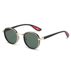 Vintage Retro Round Sunglasses with Metal Frame and UV400 Protection (Gold Dark Green)