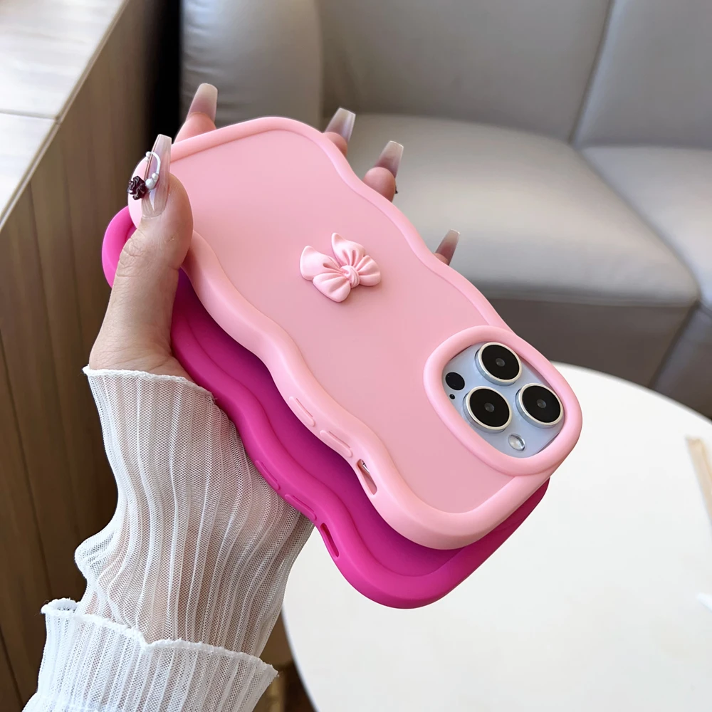 3D Pink Cute Butterfly Candy Wavy Silicone Phone Case Cover