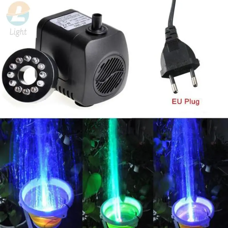 Water Pump Aquarium Water Pump Fish Tank Pump 3W/5W Submersible Pump Fountain 12RGB Color LED Light Flow Adjustable Aquarium Pond Fountain Fish Tank Water Hydroponic