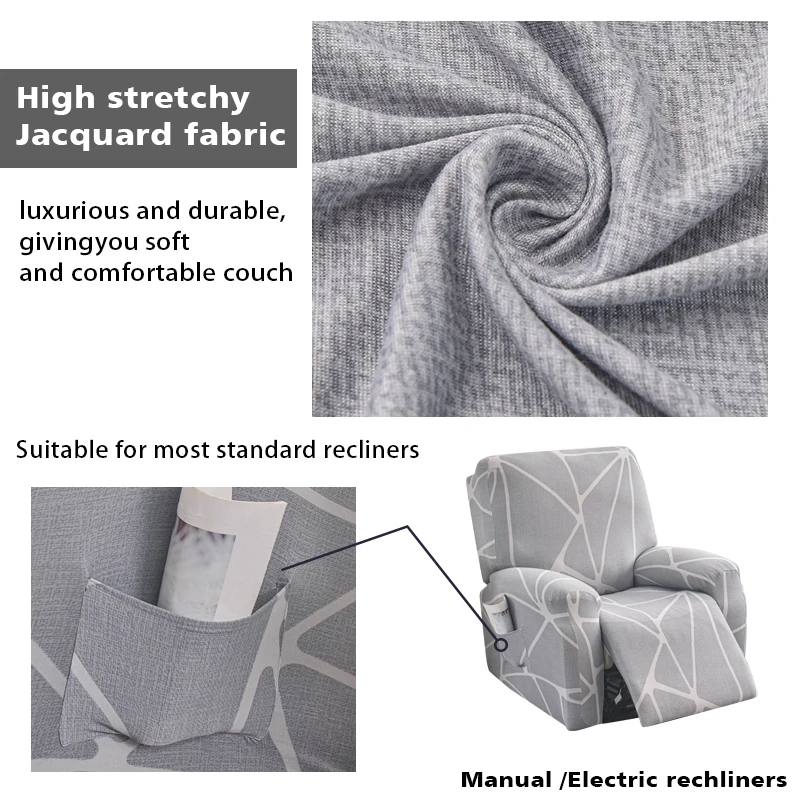 Recliner Slipcover Stretch Reclining Chair Slipcover 4 -Pieces Furniture Protector for Recliner with Pocket Lazy Boy Chair Cover