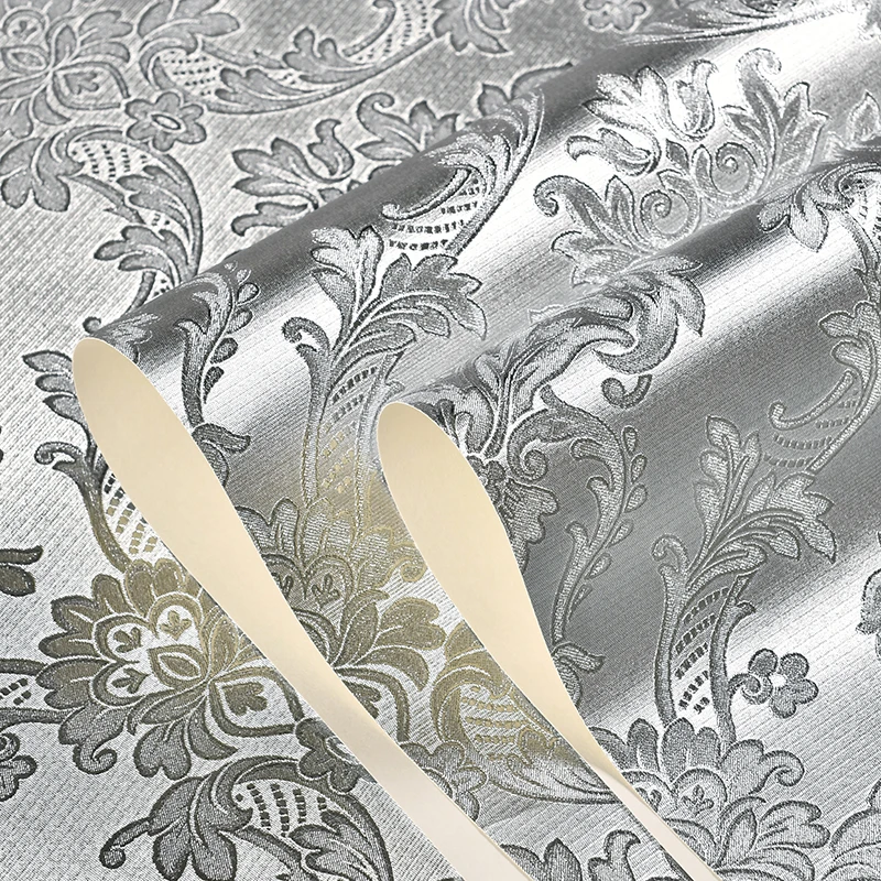 

Luxury Silver Damascus Wallpaper Roll Bedroom Living Room Damask Wall Paper Reflective Ktv Wallpapers Gold Foil papel de parede