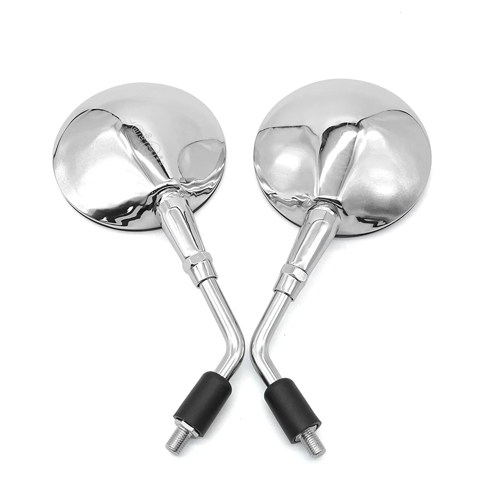 페어 실버 크롬 오토바이 스쿠터 거울 범용 오토바이 후면보기 미러 10mm 스레드 레트로 라운드 타원형 거울