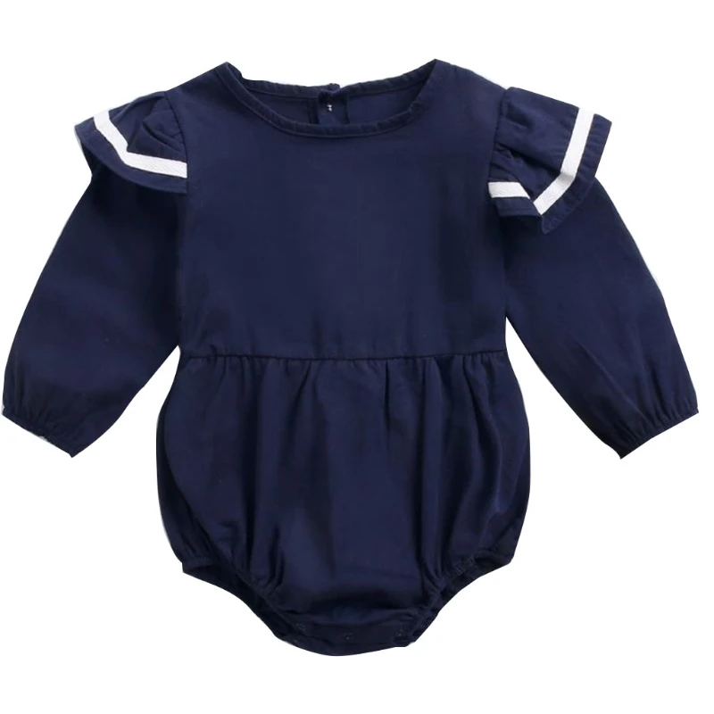 

Baby One-Piece Suit Long Sleeve Navy Bodysuits for Triangle Crawling Clothes Rom