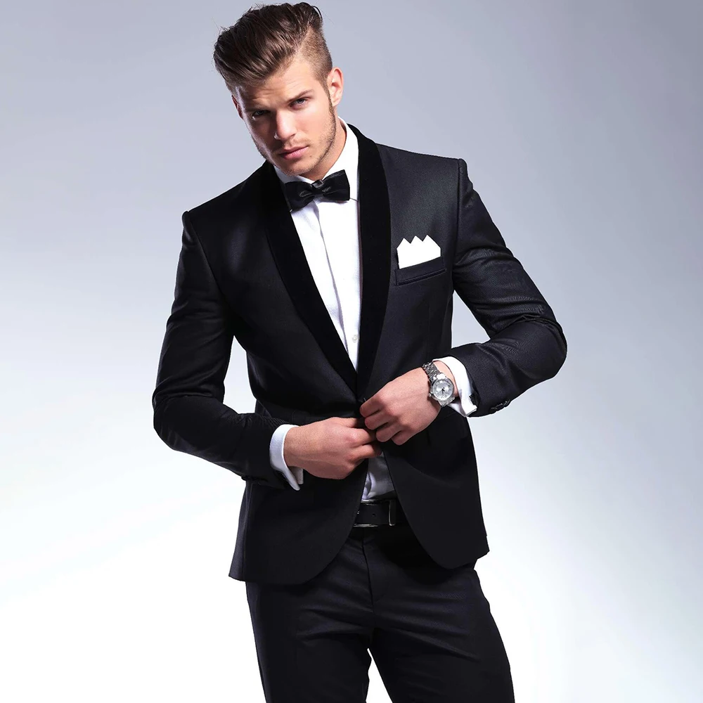 Men Suits 2 Piece Slim Fashion Shawl Lapel Single Button Smart Casual Wedding Groom Tuxedo Male Suit Blazer Pants mens suit