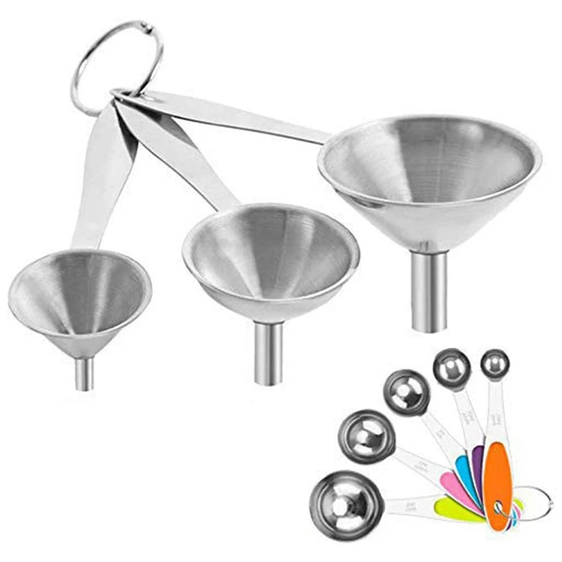 Kitchen Funnels,Stainless Steel Funnel and Measuring Spoons,Funnel with