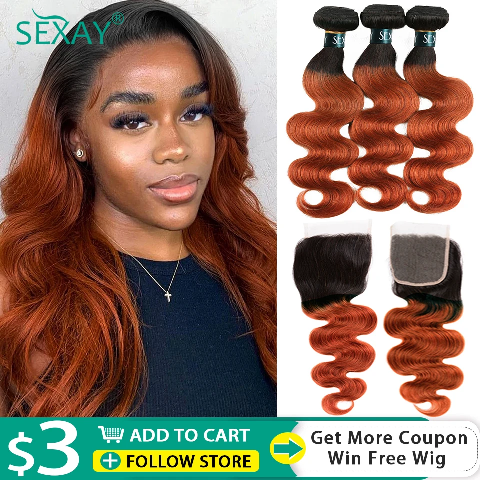 Ginger Orange Bundles Closure Colored Hair Bundles Closure Ombre