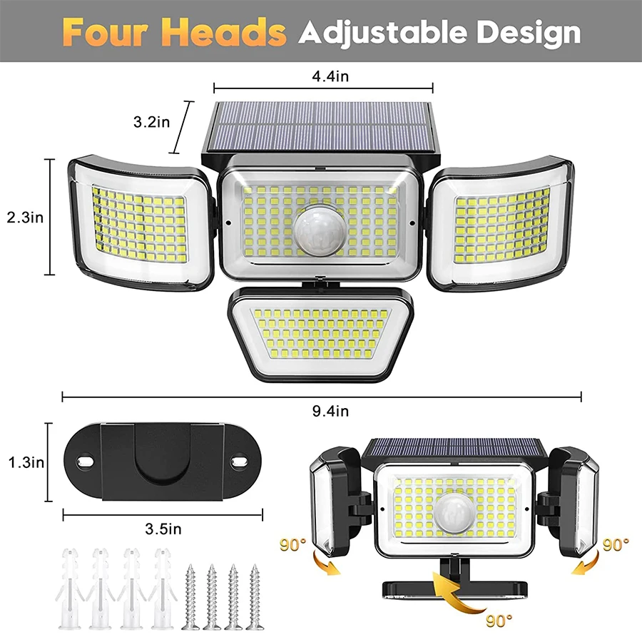 outdoor solar spot lights 368/278 LED Solar Lights Outdoor Wall Lamp Motion Sensor waterproof security lighting with Adjustable Head Flood Lamp spotlights solar pathway lights