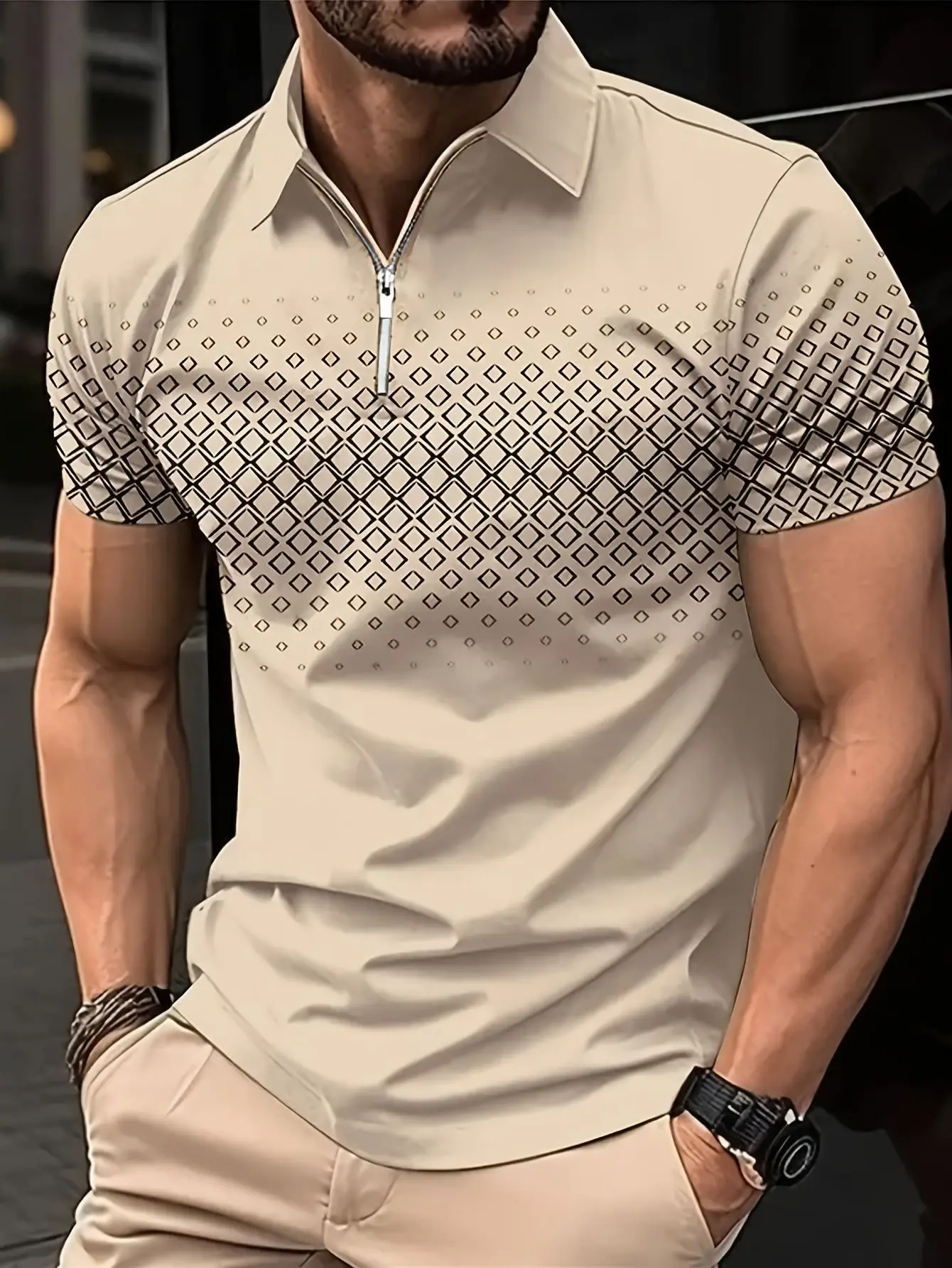 golf shirt fashion 3D T-shirt zipper POLO shirt casual short sleeve summer street clothing men's clothing European measurement