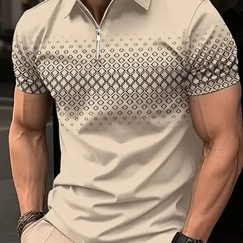 캐주얼 반팔 폴로 골프 셔츠, 3D 티셔츠, 지퍼 패션, 여름 스트리트 의류, 남성 의류, 유럽 측정