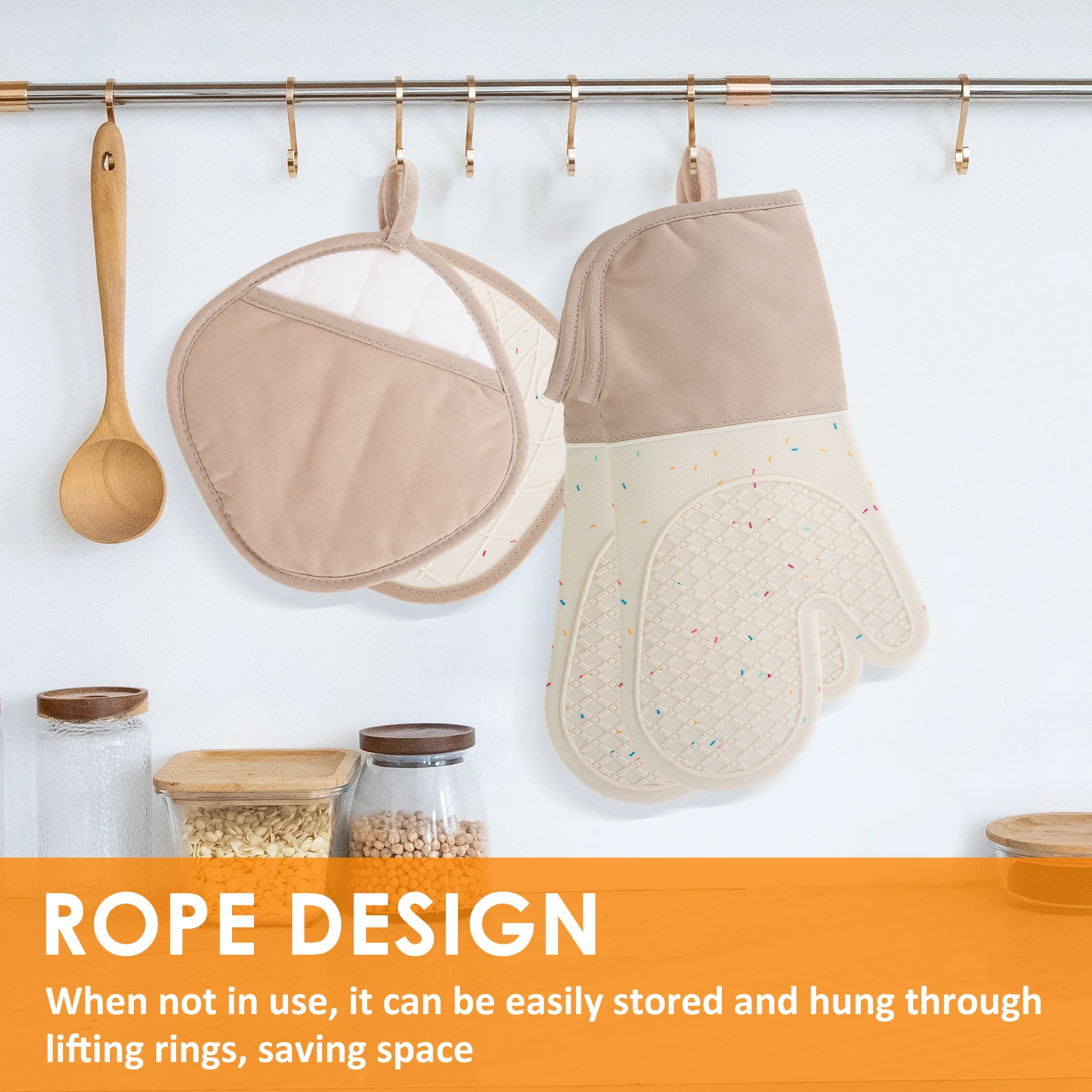 Silicone Oven Mitts Heat Resistant Cooking Gloves with Pot Holders Thickened Non-slip for BBQ Bake Kitchen Accessory