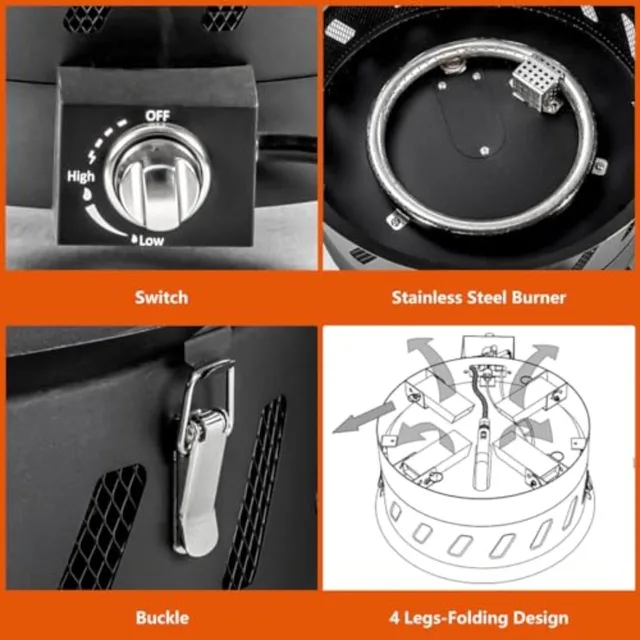 17.3 inch Portable Propane Fire Pits Gas Fire Pit Bowl for Outside with Lid Handle Smokeless Gas Firebowl Ideal for Camping Pat 5