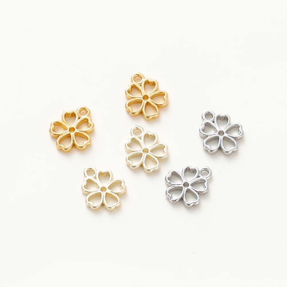 

10Pcs/Lot 10mm 14/18K Gold Color Plated Brass Clover Charms Loose Pendant for DIY Necklace Earrings Jewelry Making Accessories