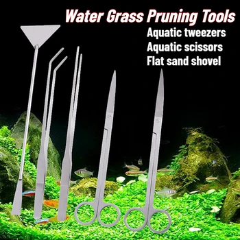 Aquarium Scissors Tweezers Flat Shovel Stainless Steel Water Grass Pruning Tools Fish Tank Cleaning Tool Aquarium Accessories