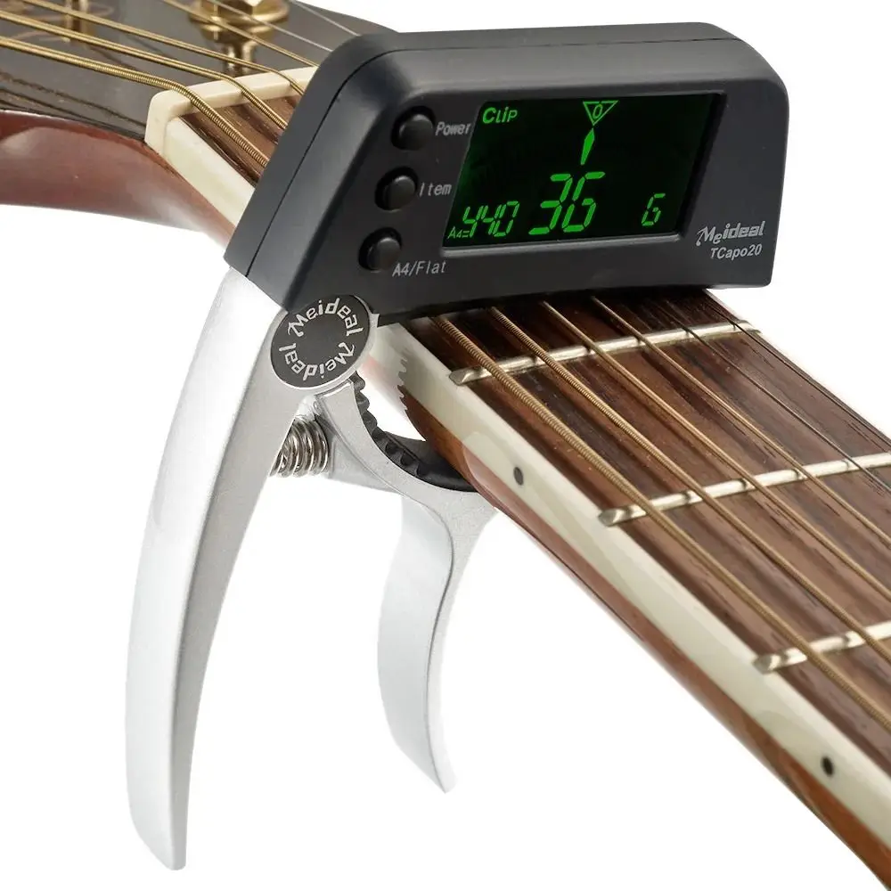 

Professional Guitar Capo Tuner LCD Screen Quick Change Key Clip-on Electric Guitar Capo Tuner Durable 2 in 1