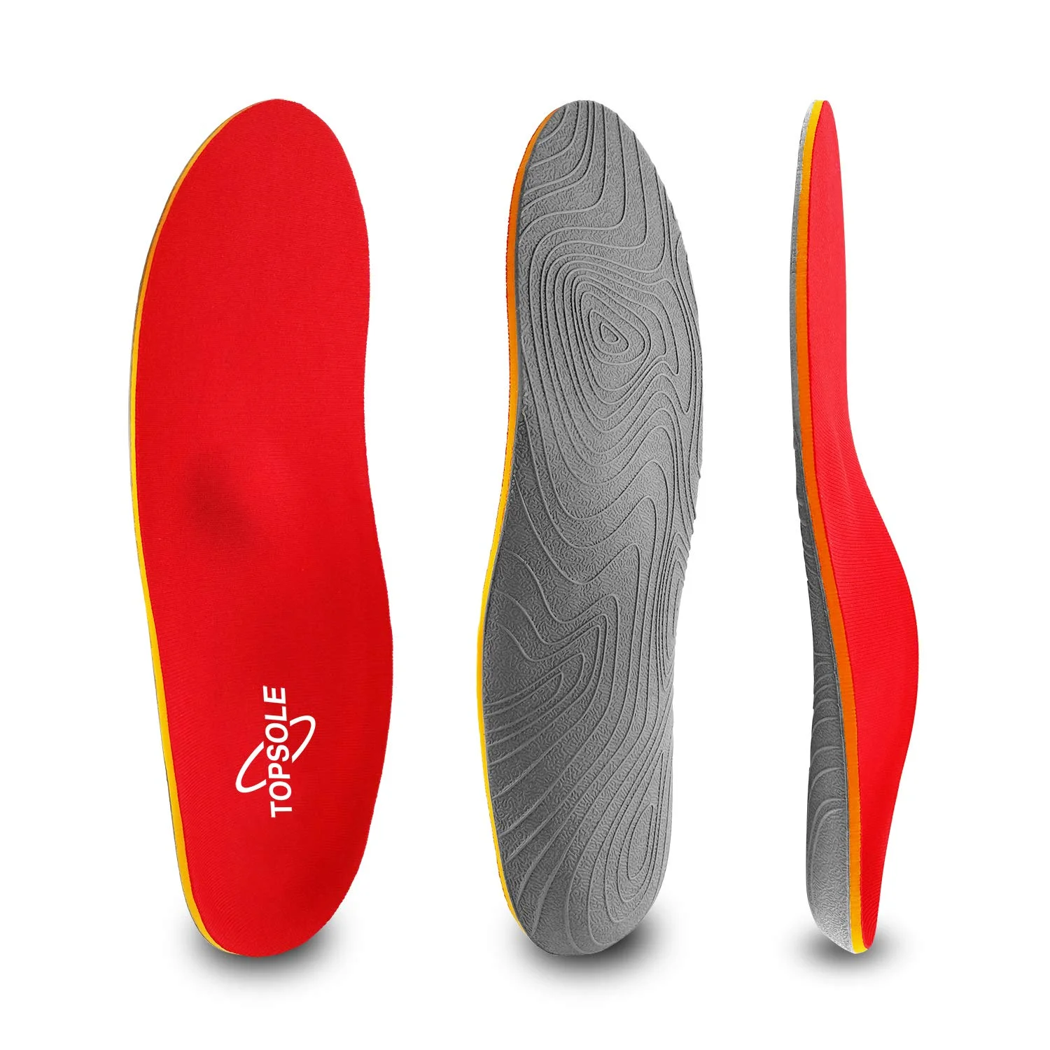 TOPSOLE Orthopedic Insoles For The Feet Red 3cm High Arch Support Shoe Inserts Pain Relief Plantar Fasciitis Flat Foot Men Women
