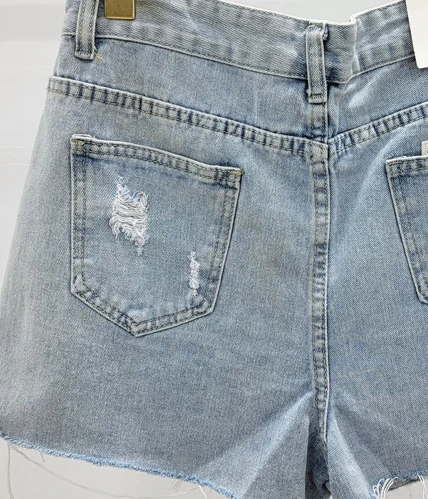 Summer New High Waist A- Line Wide Leg Shorts Women Fashion Sequined Tassel Ripped Slimming Denim Shorts Sexy Girl Hot Pants