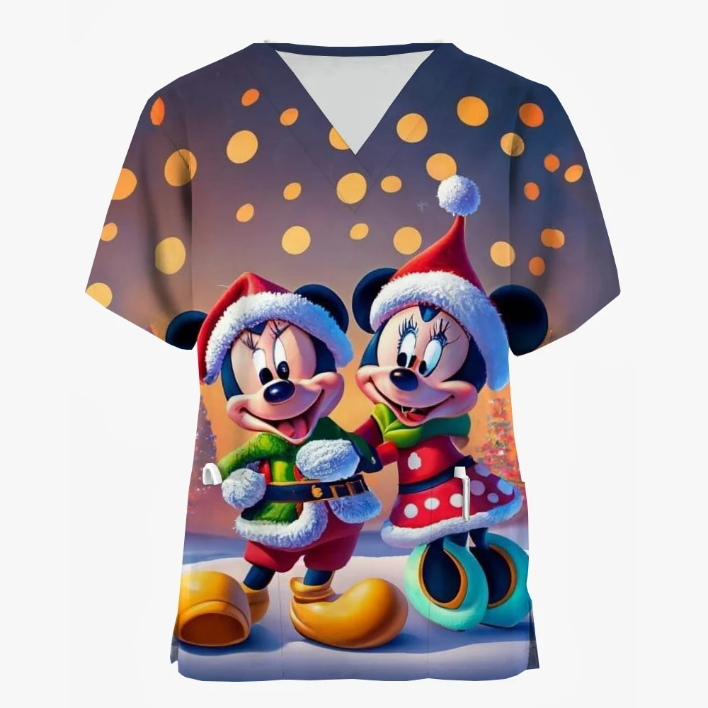Blusa médica con estampado navideño de Mickey Mouse, talla 5xl, uniforme de manga corta, uniforme de médico y enfermera, blusas de trabajo para centros de revisión para niños