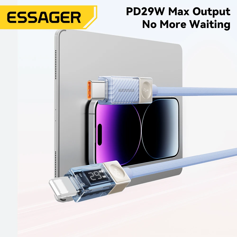 Essager USB C Cable For iPhone 14 13 12 11 Pro Max Xs Digital Display Wire PD 29W Fast Charging Type C To Lighting Data Cord