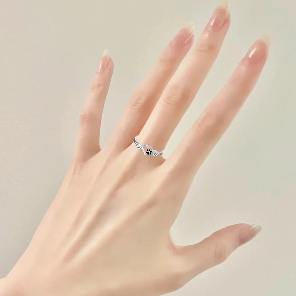1pc Fashion Footprints Heart Angel Wings Ring for Family on Birthday Anniversary Party Gifts Jewelry Niche Style