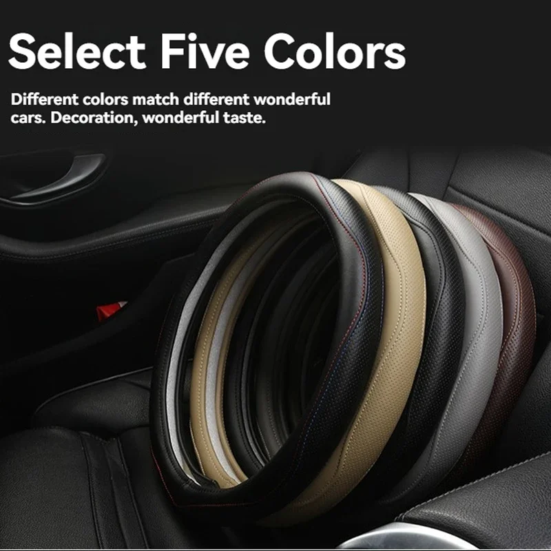 

PKQ High-end Cowhide Steering Wheel Cover for 14.5-15 inch Steering Wheel,Real Leather Steering Wheel Cover for Men Women