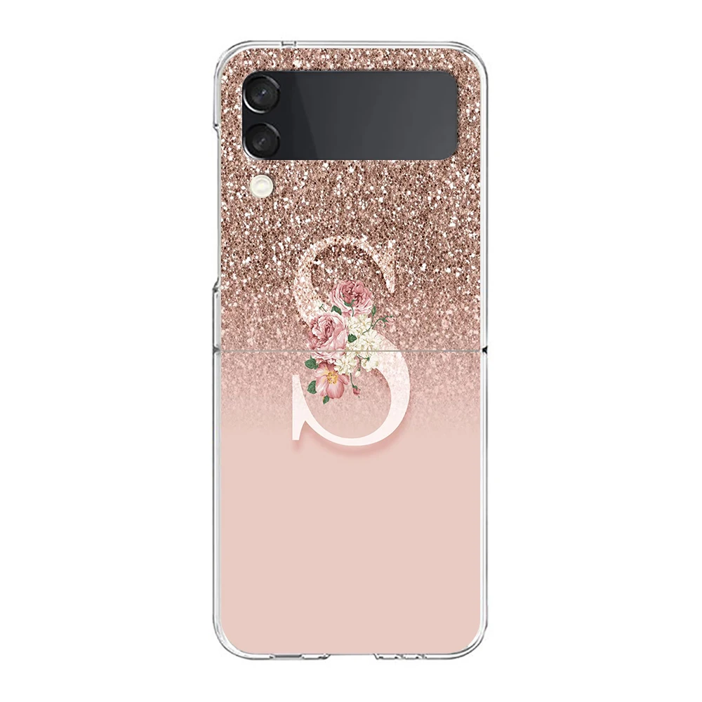 Pink Flower Letters Hard Folding Phone Case Cover - Elegant Floral Design
