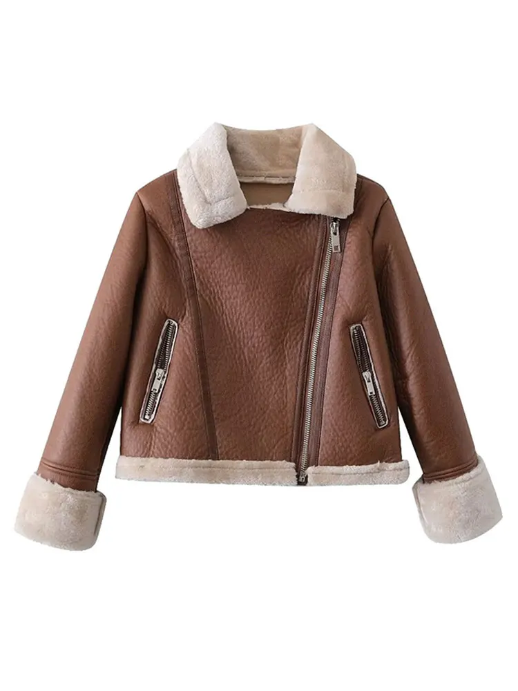 

Fashion Faux Fur Women's Jacket Solid Casual Female Cropped Thick Warm Overcoat 2023 Autumn/Winter Chic Elegant Street Wear