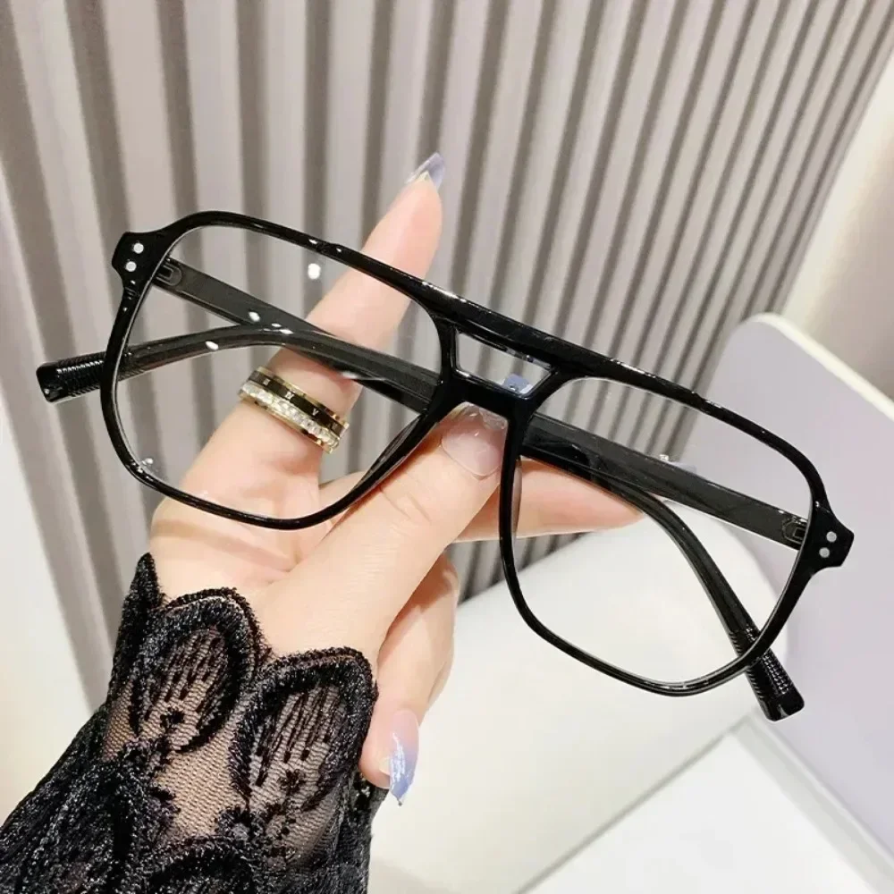 Vintage Anti-Blue Light Glasses - Retro Square Frame with Double Beam Design, Eye Protection for Women & Ladies 안경 Очки
