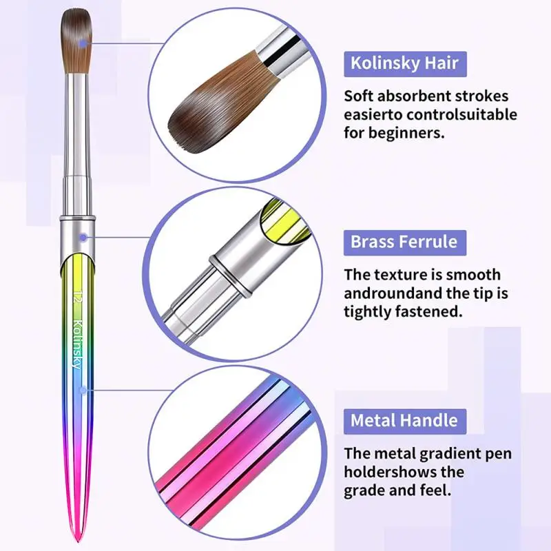 Acrylic Kolinsky Nail Brush 3D Pure Handmade Round Shape Nail Brushes Professional Nail Art Brush Manicure Nail Tools Makeup 3