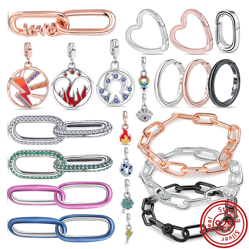 

2022Me Collection Charms 925 Silver Dangle Round Heart Connector Charm Fit Original Pandora Me Link Chain Bracelet Women Jewelry