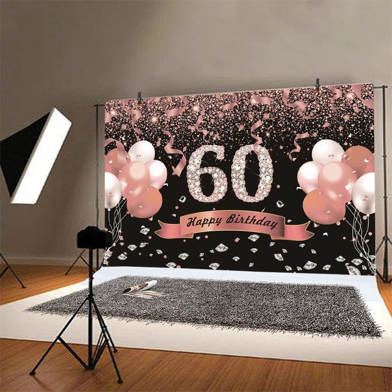 PAKBOOM Sfondo Per Festa Di 60° Compleanno – Banner In Tessuto 1,2x1,8 M – Oro Rosa – Decorazioni Per Donne - 5